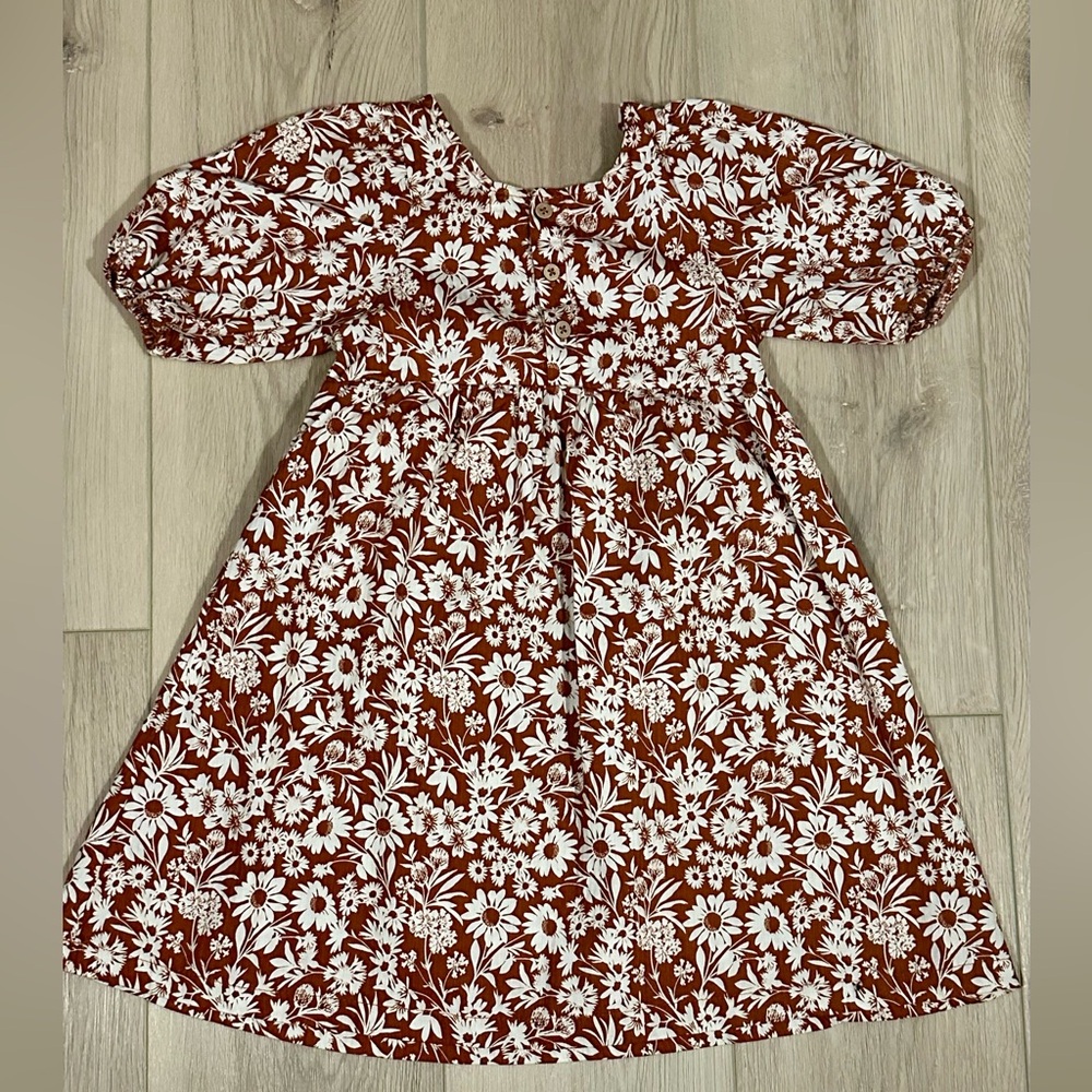 Rabbit + Bear Organic Floral Kids Dress - Brown and White